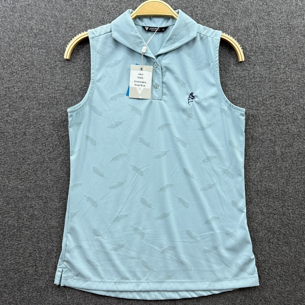 Levelwear Aero N100L Polo Shirt Womens Small Mute Blue Feather Golf Top NWT